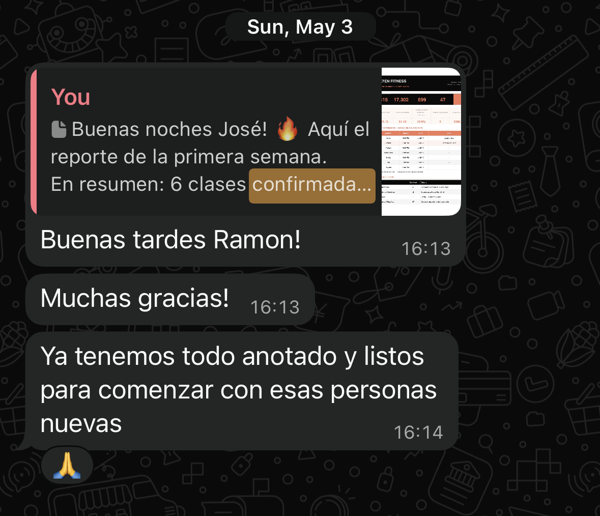Conversación de WhatsApp con una persona interesada del gimnasio en Penonomé